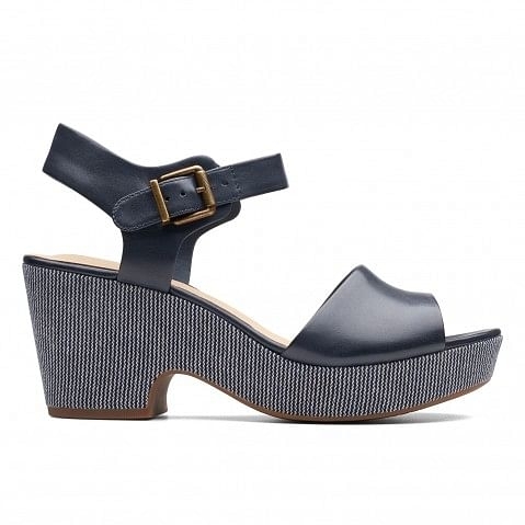 Clarks navy on sale blue wedge sandals