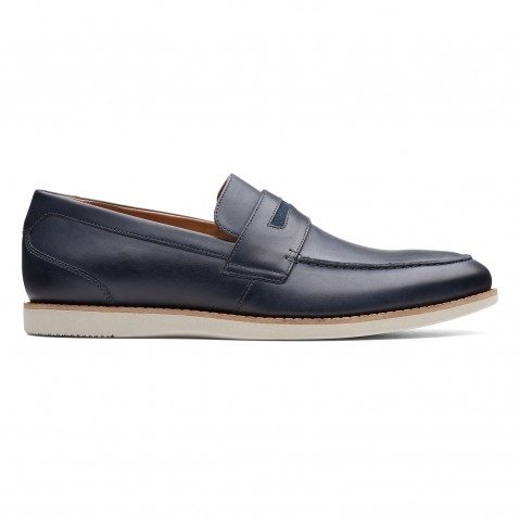 Men s Blue Leather Loafers Clarks