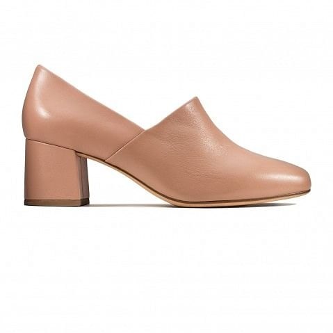 Women's Beige Leather Block Heels
