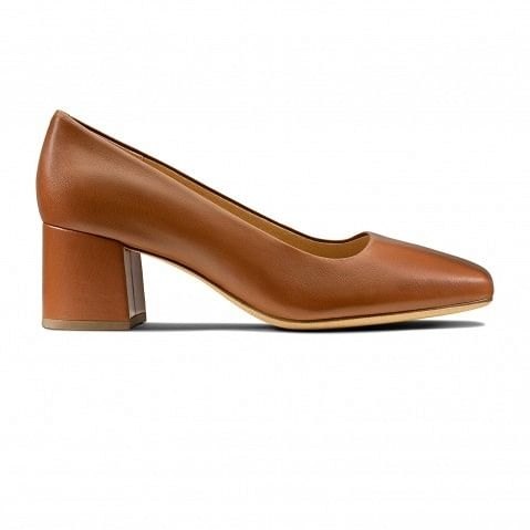 Tan Leather Block Heels for Women