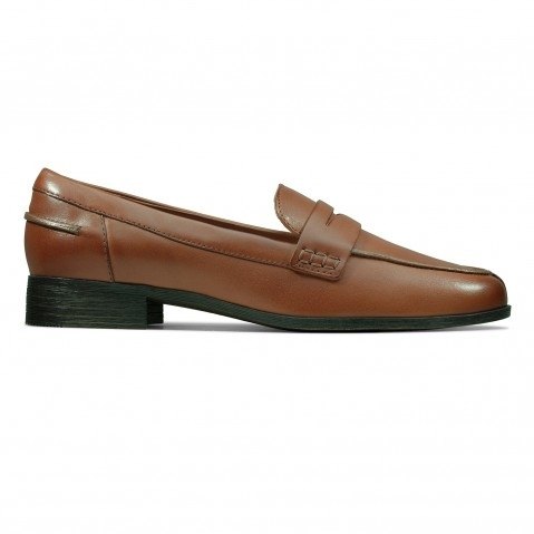 Loafer Clarks Shoes Womens Brown Round-Toe Leather Loafers