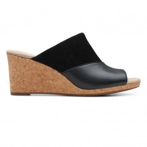 Clarks black suede wedges online