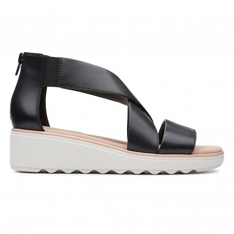Clarks | Black Leather Wedge Sandals for Women's 0