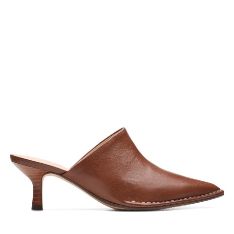 Women's Brown Leather Kitten Heels