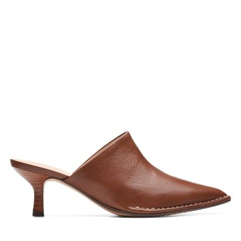 Women's Brown Leather Kitten Heels