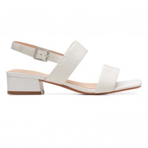Women's White Leather Block Heels