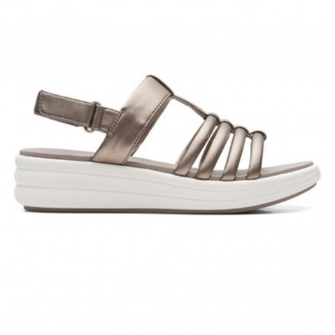 Clarks Women's Metallic Silver Leather Buckle Straps Heel Sandals US 8½  12748 | eBay