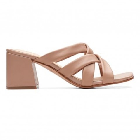 Peach Leather Block Heels for Women