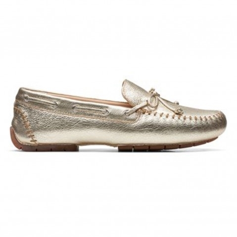 Women's Gold Leather Loafers