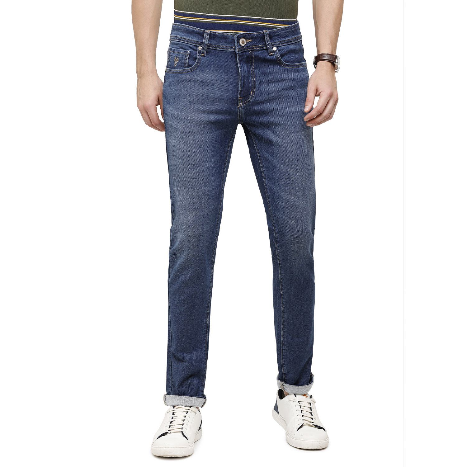 Classic Polo Mens Solid Slim Fit 98% Cotton 2% Lycra Blue Jean (CPDM2-01E-DBL-SL-LY_30INCH)