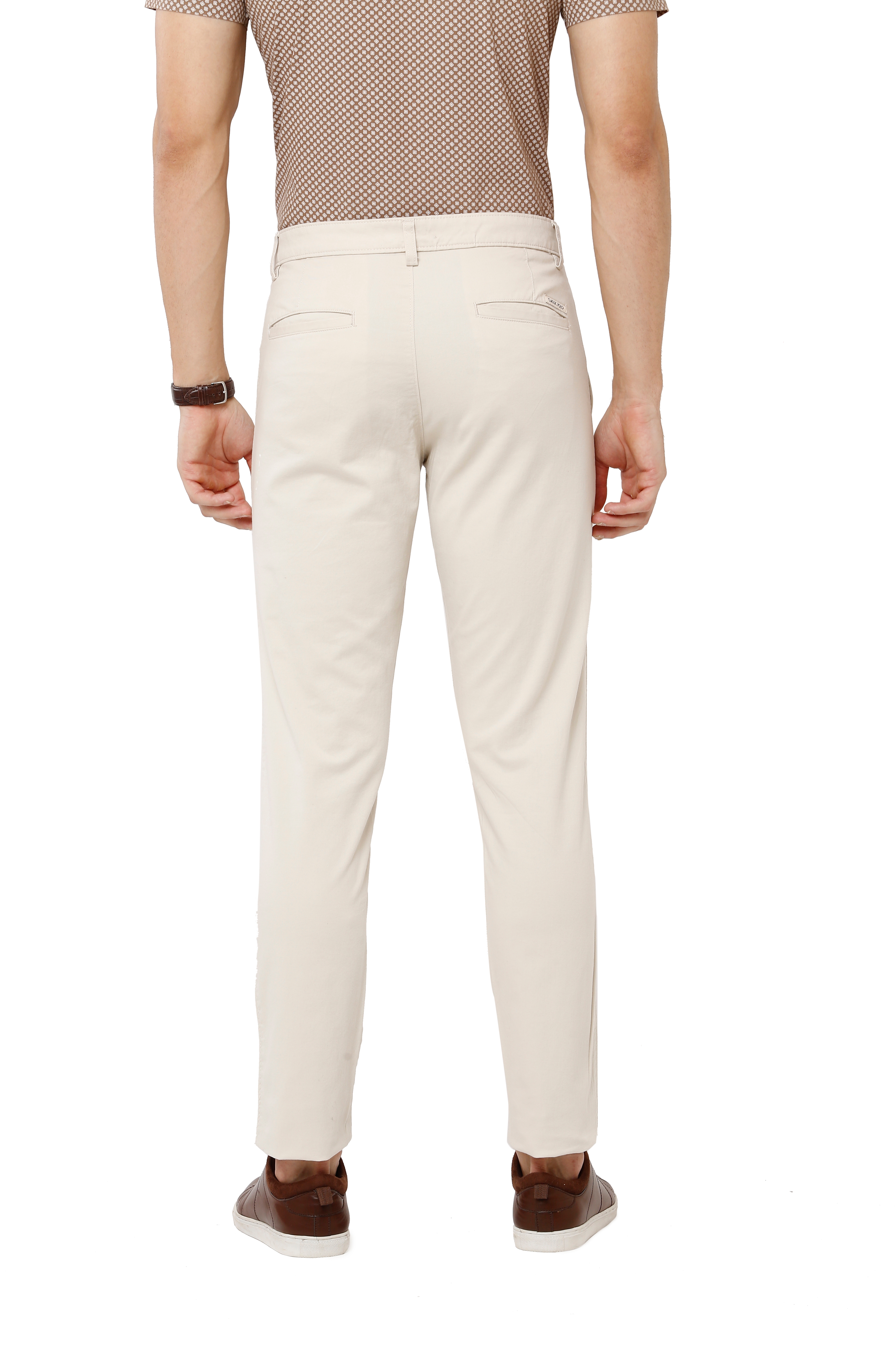 Classic Polo Mens 100% Cotton Solid Slim Fit Cream Color Trousers