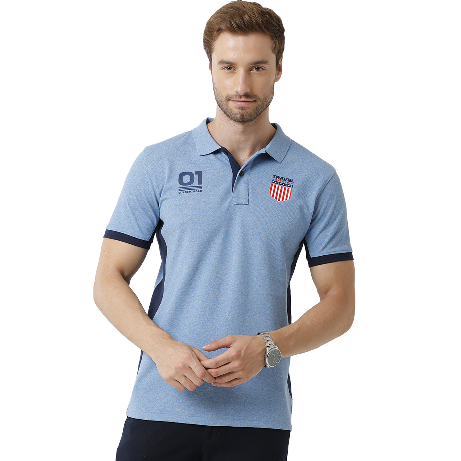 Classic Polo Mens 100% Cotton Color Block Half Sleeve Polo Neck Slim Fit Multicolor T-Shirt (PRM - 681 A SF P_S)