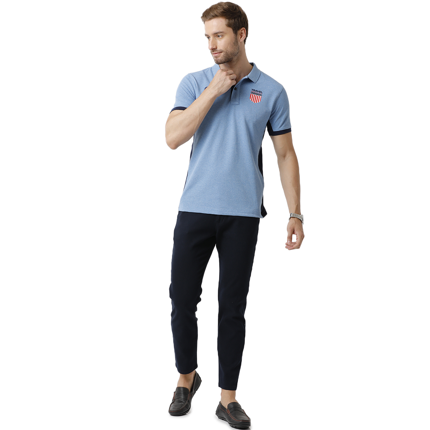 Classic Polo Mens 100% Cotton Color Block Half Sleeve Polo Neck Slim Fit Multicolor T-Shirt (PRM - 681 A SF P_S)