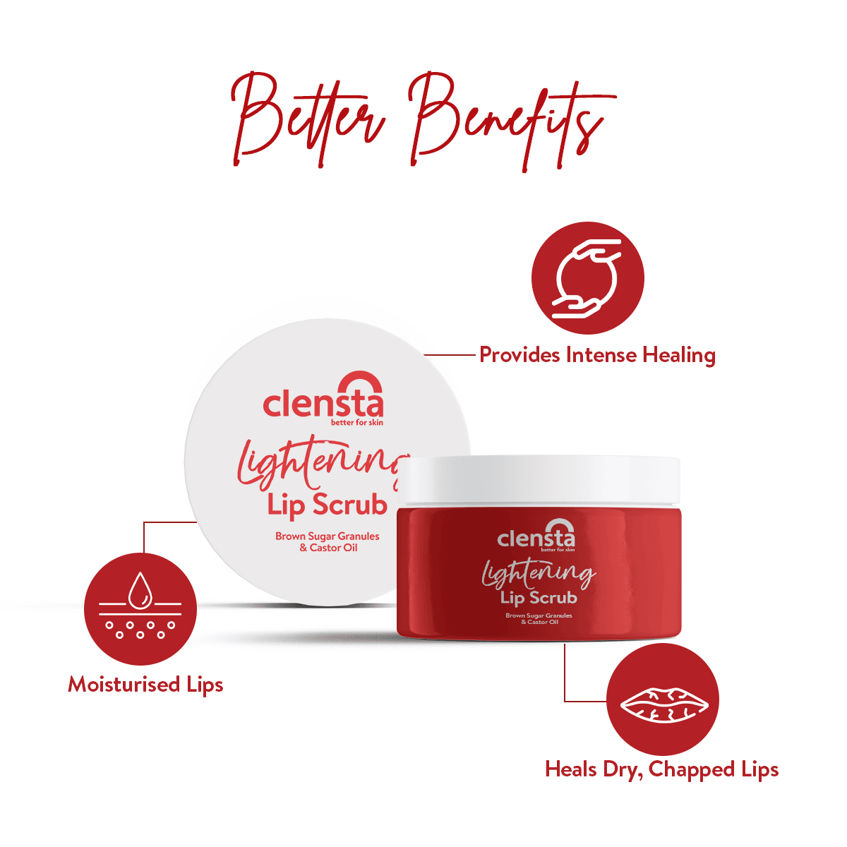 Clensta Lip Lightening Scrub Red Aloe Vera, Brown Sugar Granules, and