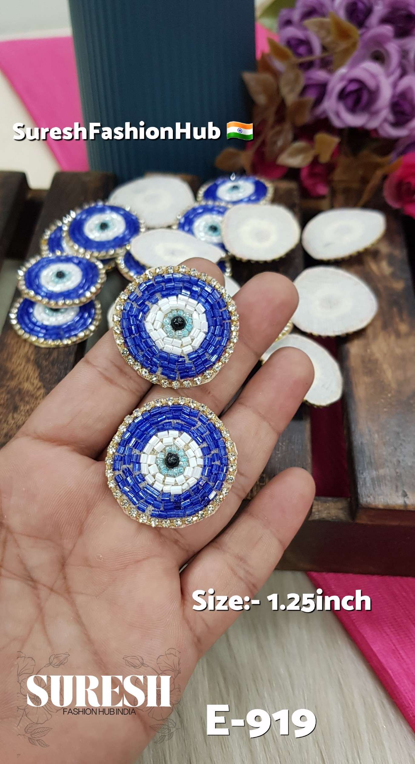 Royal Blue Handmade Beaded Evil Eye Patch – E-919