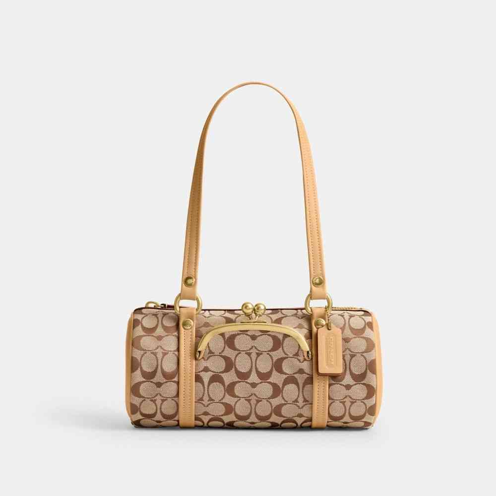Kisslock Barrel Bag 28 In Signature Jacquard
