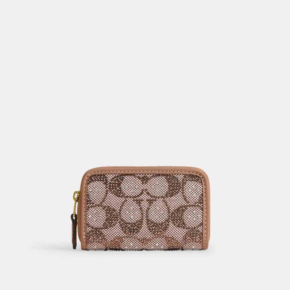 Essential Small Zip Around Card Case In Crystal Signature Jacquard
