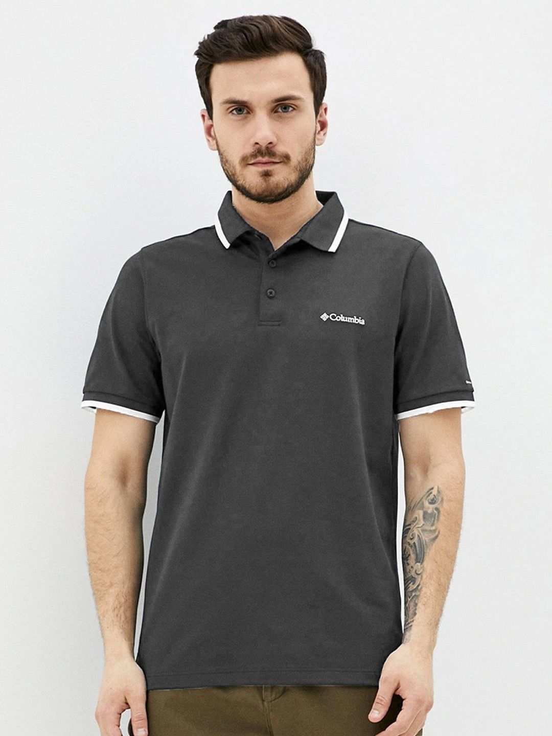 Men Black Cove Dome Butte Solid Pique Omni Freeze Polo Tshirt