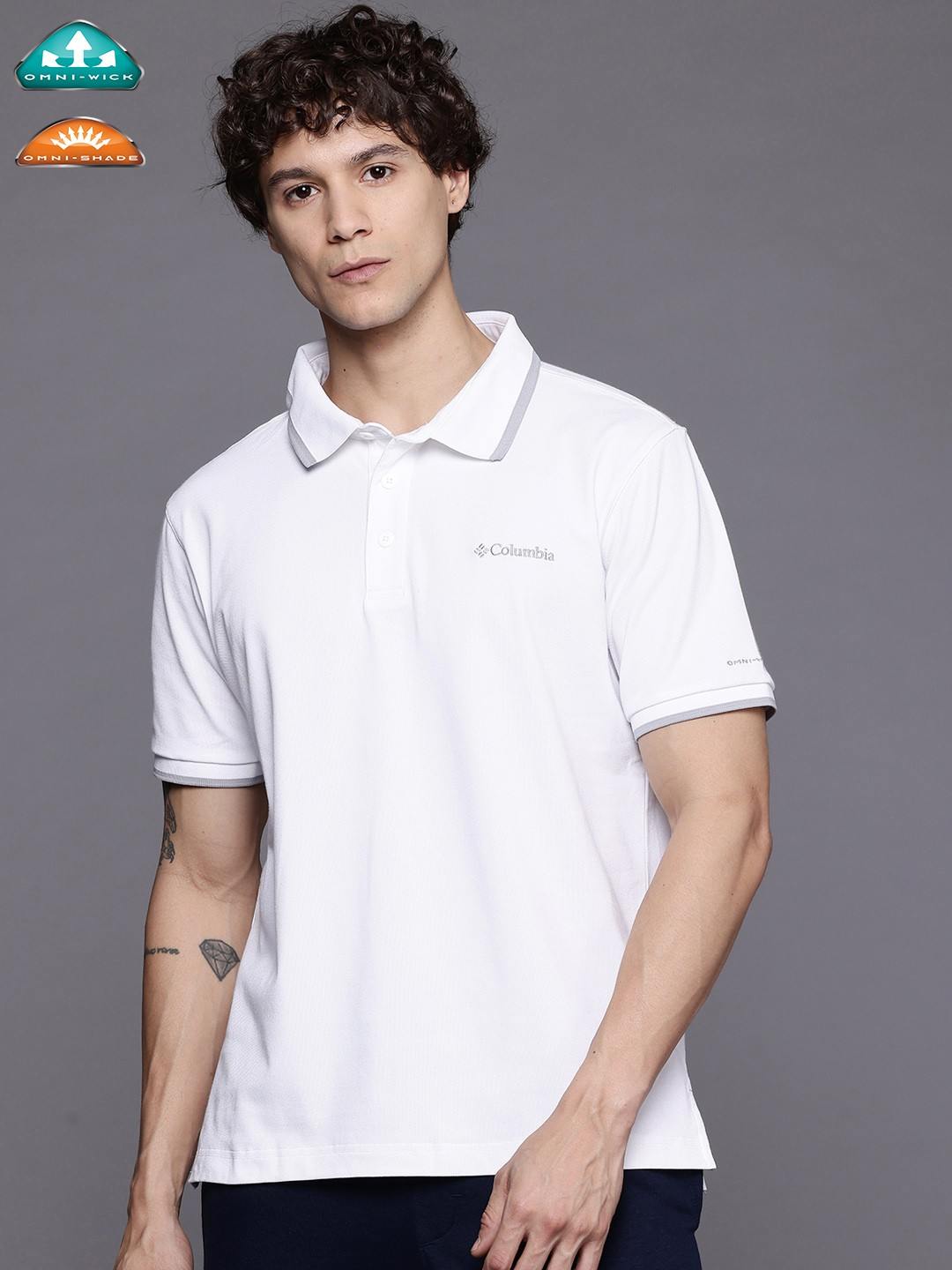 Men White Cove Dome Butte Solid Pique Omni Freeze Polo Tshirt