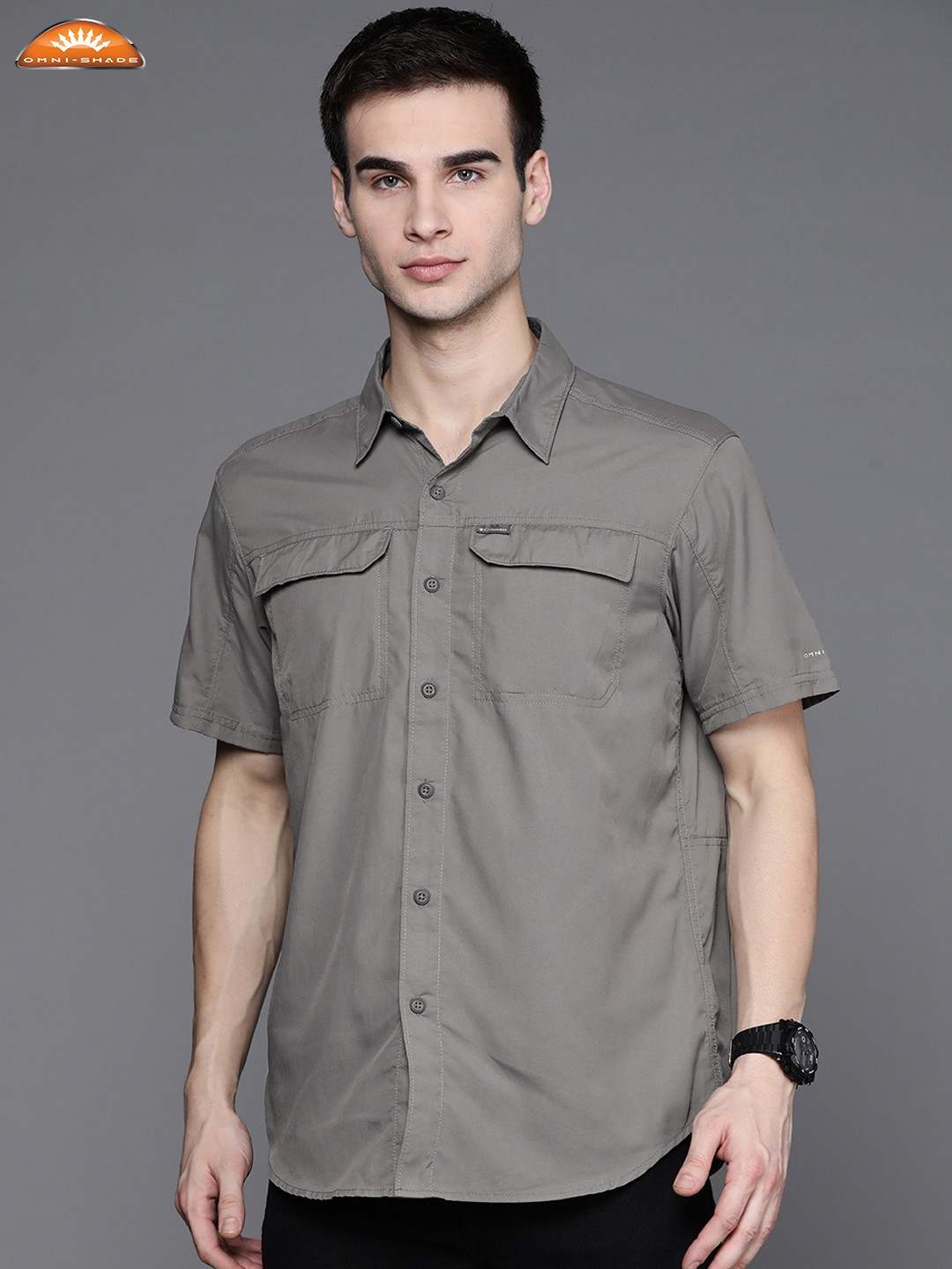 Men Grey Silver Ridge 2.0 Short Sleeve Omni Shade Shirt