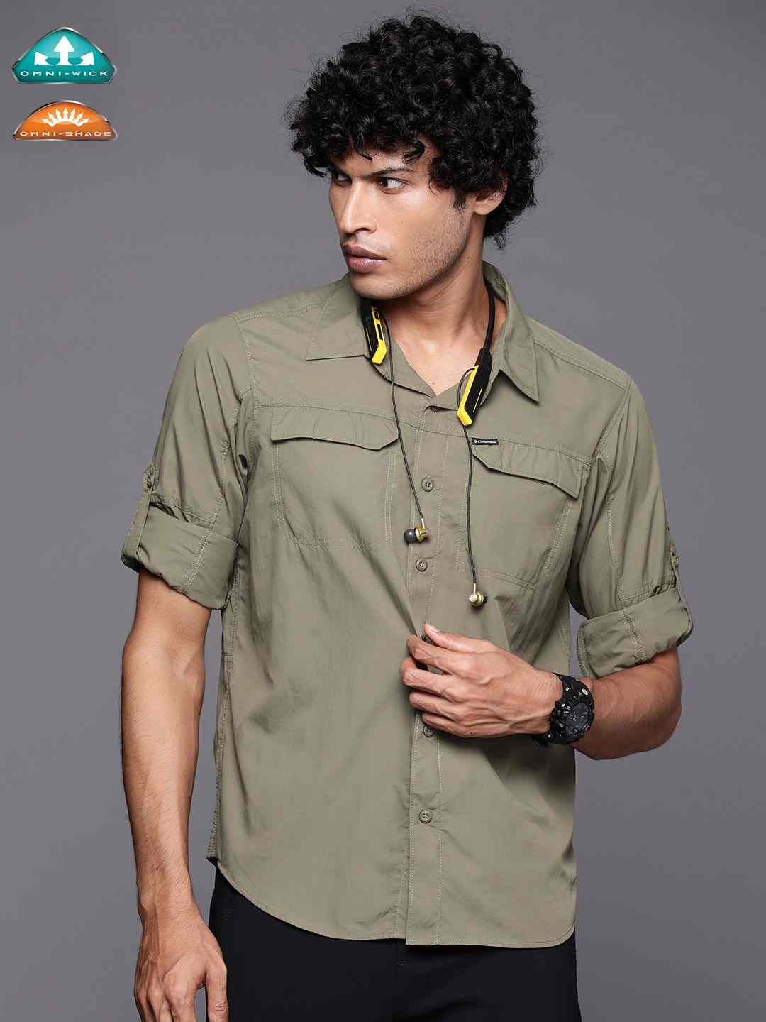 Men Green Silver Ridge2.0 Long Sleeve Omni Freeze Shirt