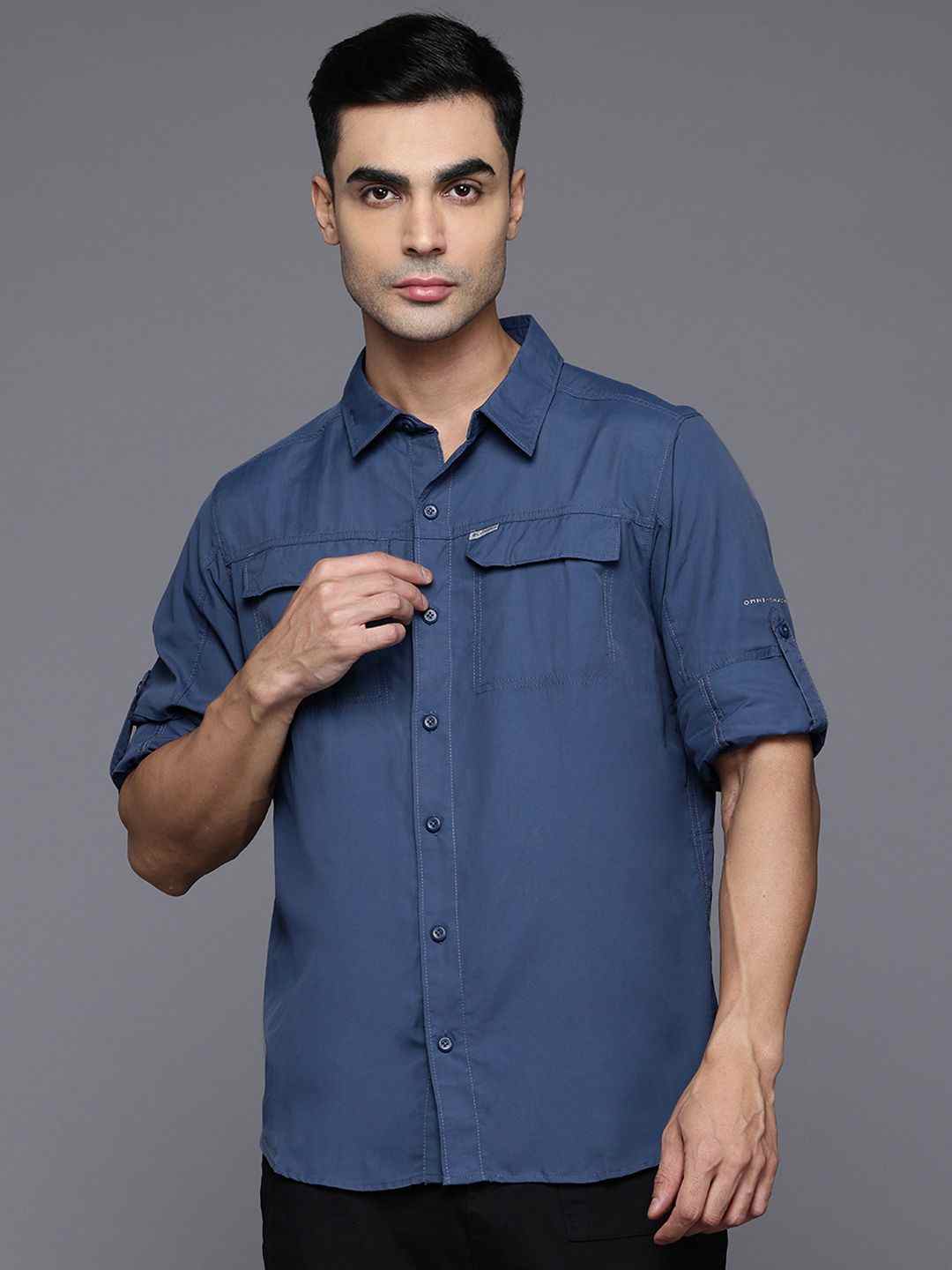 Men Blue Silver Ridge2.0 Long Sleeve Omni Freeze Shirt