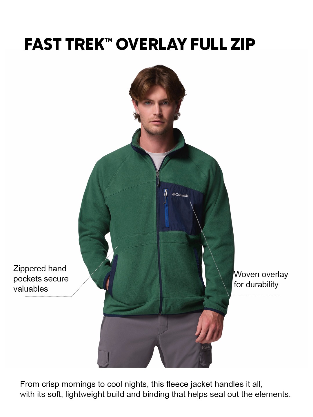Men Green Fast Trek Overlay Fleece Jacket