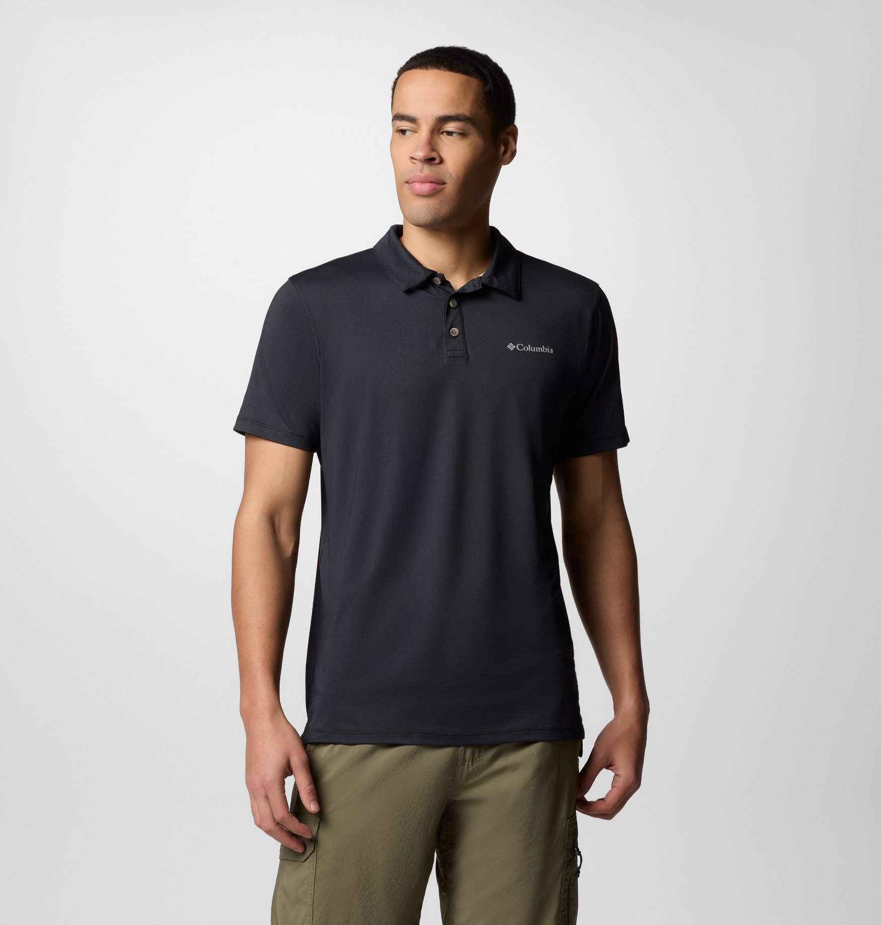 Men Black Tech Trail Utility Omni Shade Polo Tshirt