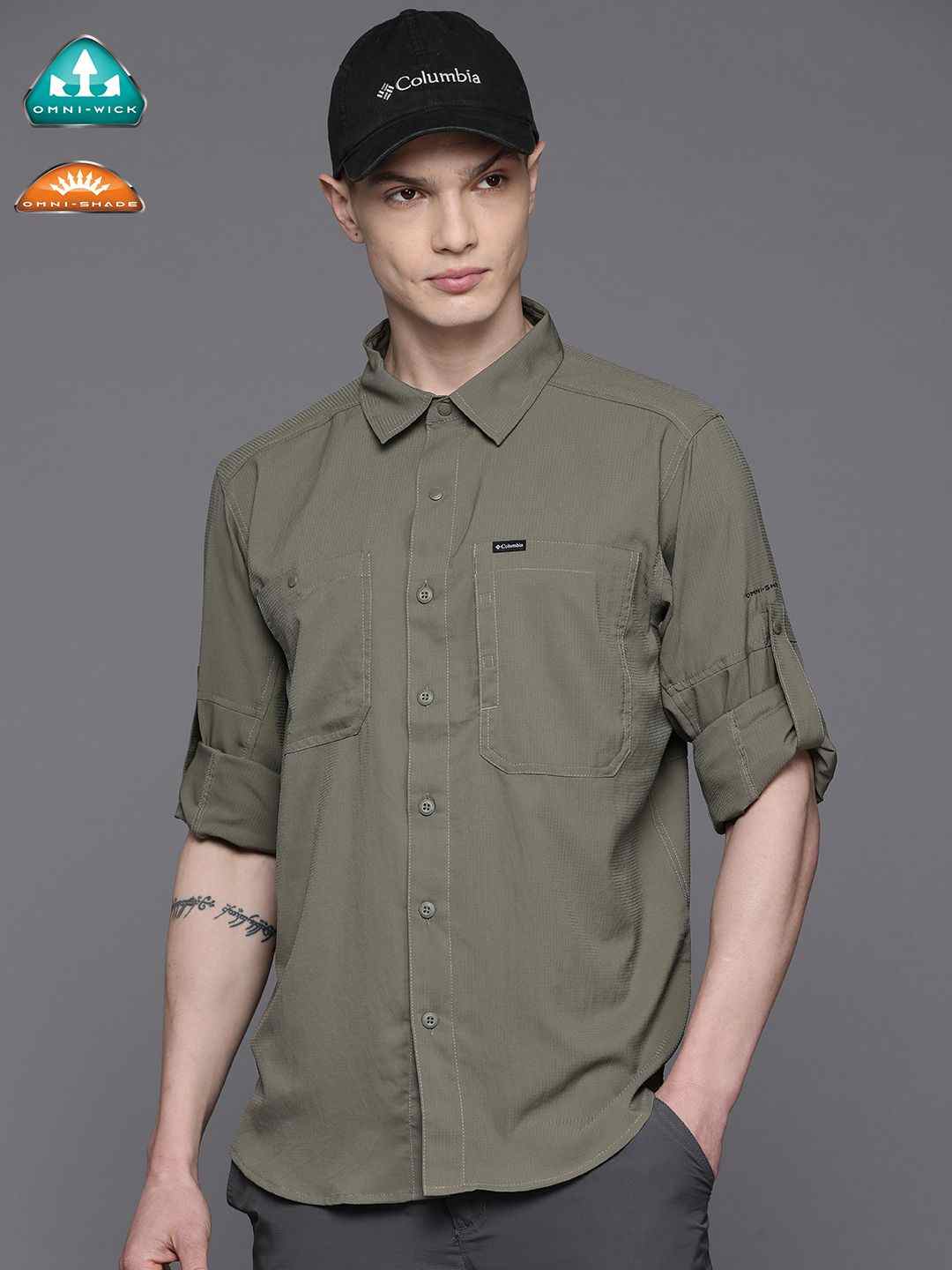 Men Green Silver Ridge Utility Lite Long Sleeve Omni Freeze Shirt