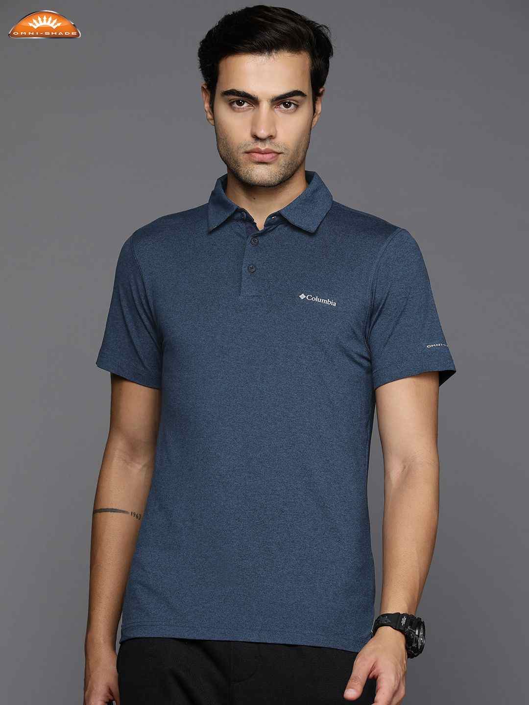 Men Blue Tech Trail Omni Freeze Polo Tshirt