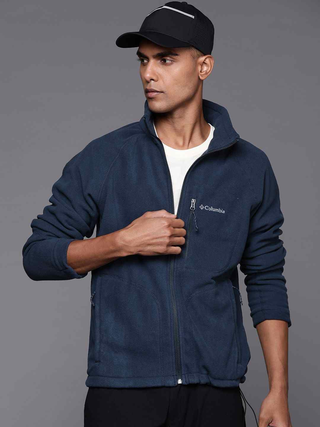 Men Navy Blue Fast Trek II Full Zip Fleece Jacket