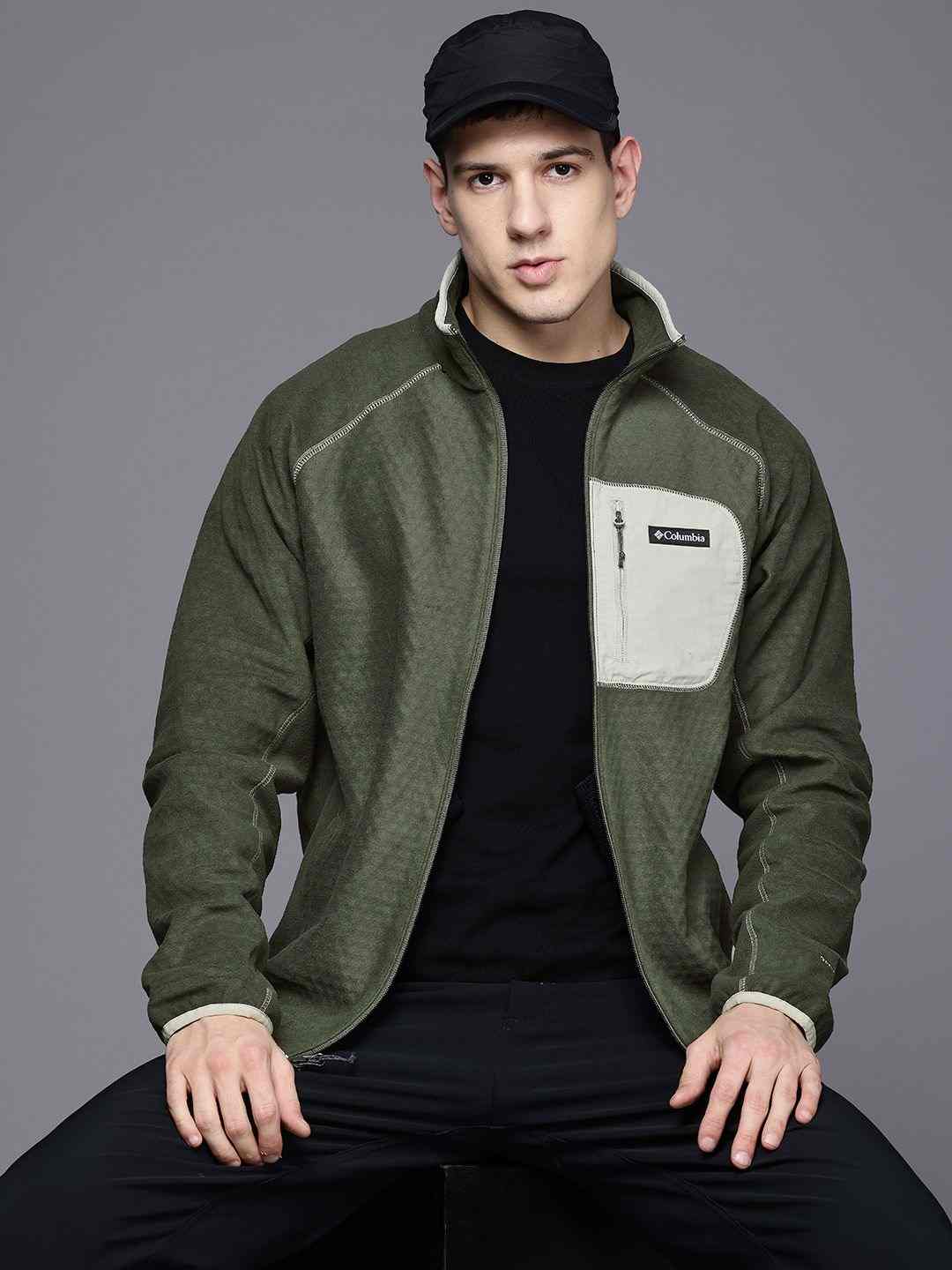 Men Olive Outdoor Tracks Full Zip II Omni Heat Jacket