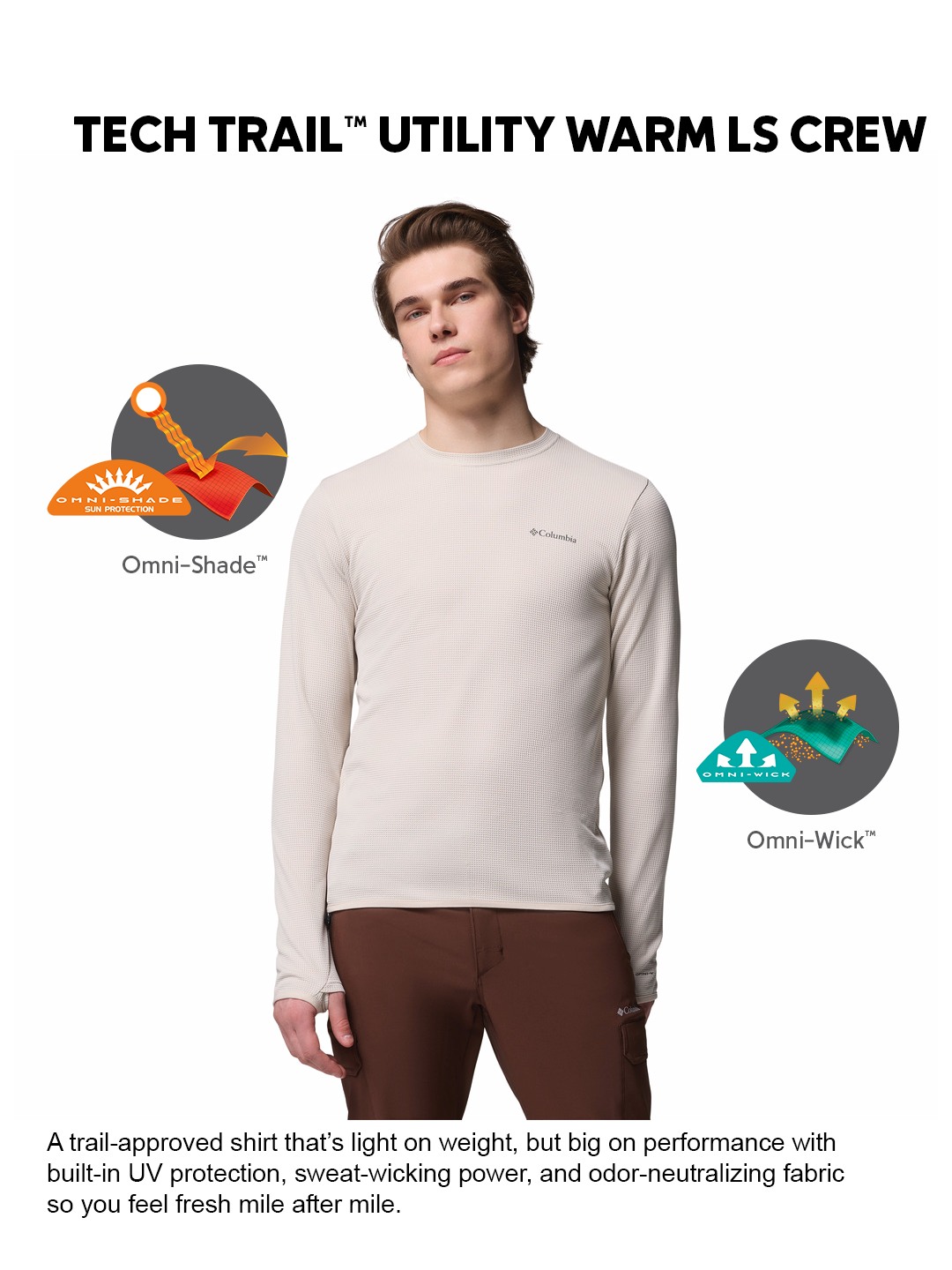 Men Beige OmniShade UPF 50 Tech Trail Utility Sweatshirt