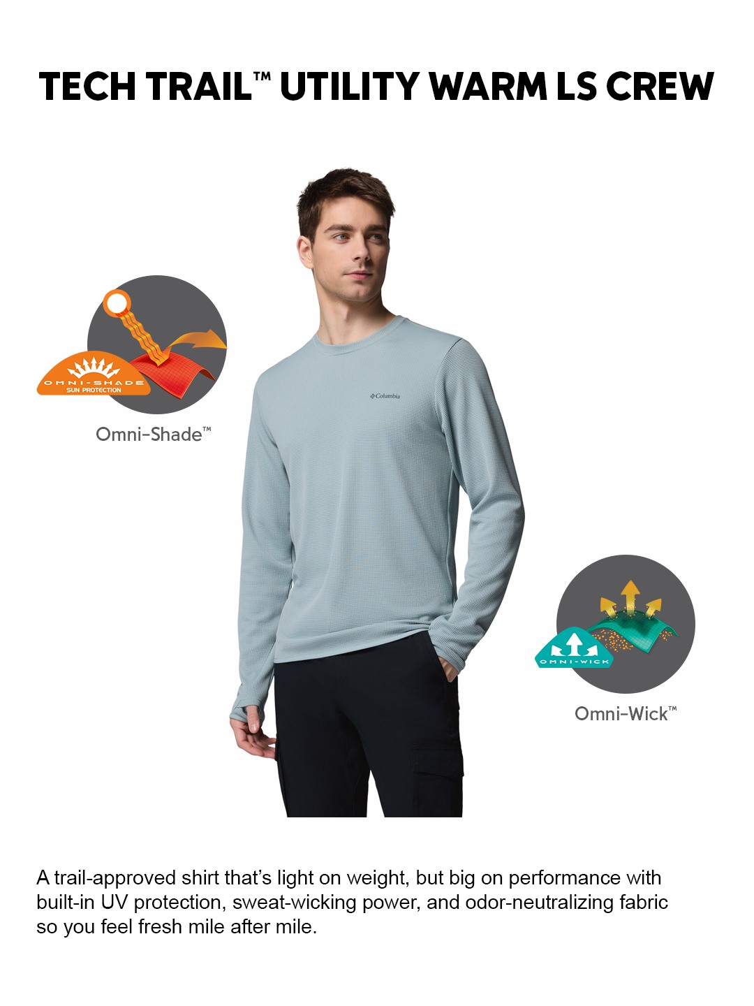 Men Blue OmniShade UPF 50 Tech Trail Utility Sweatshirt