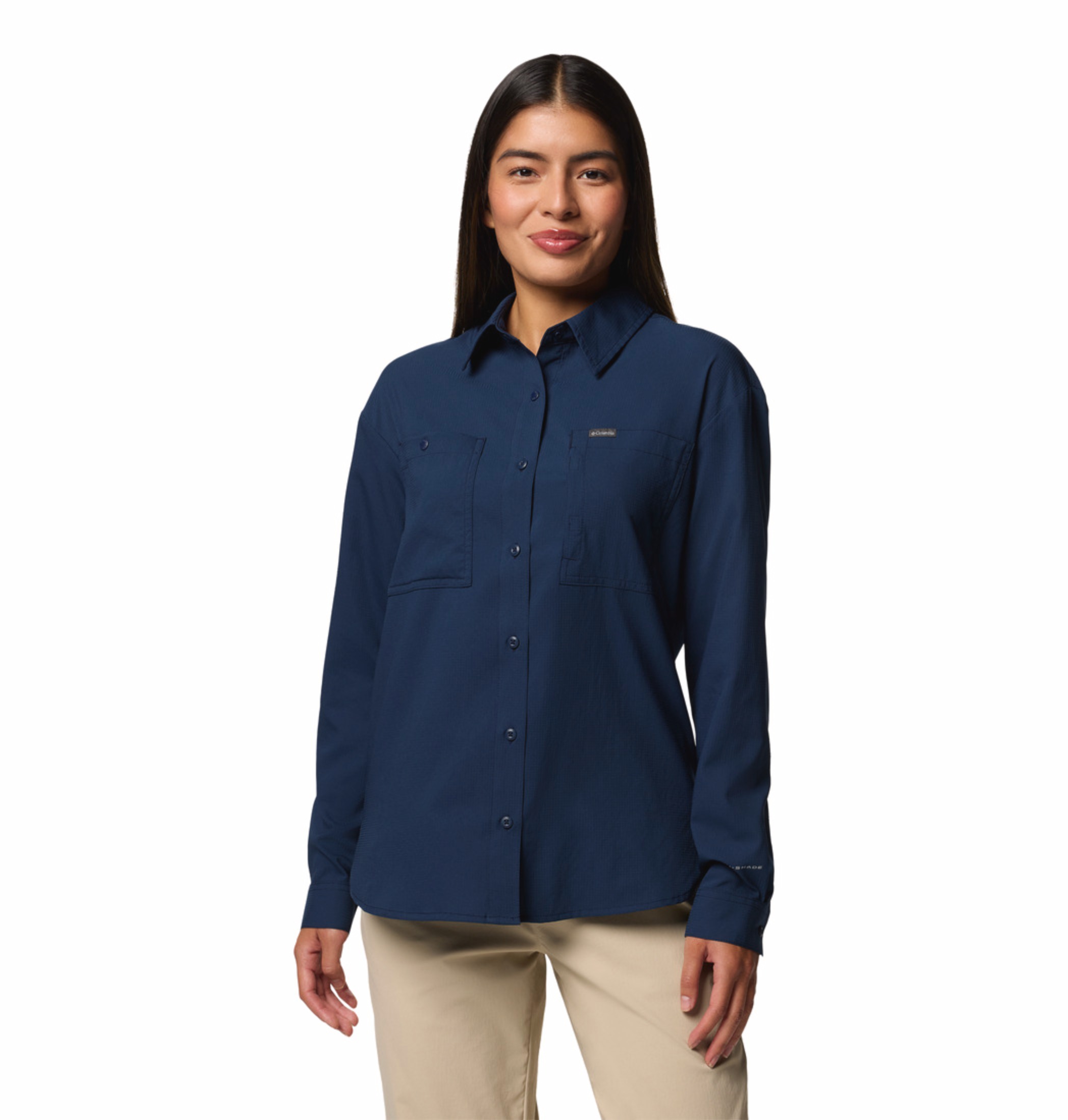 Women Navy Blue Silver Ridge Utility Long Sleeve Omni Shade Shirt