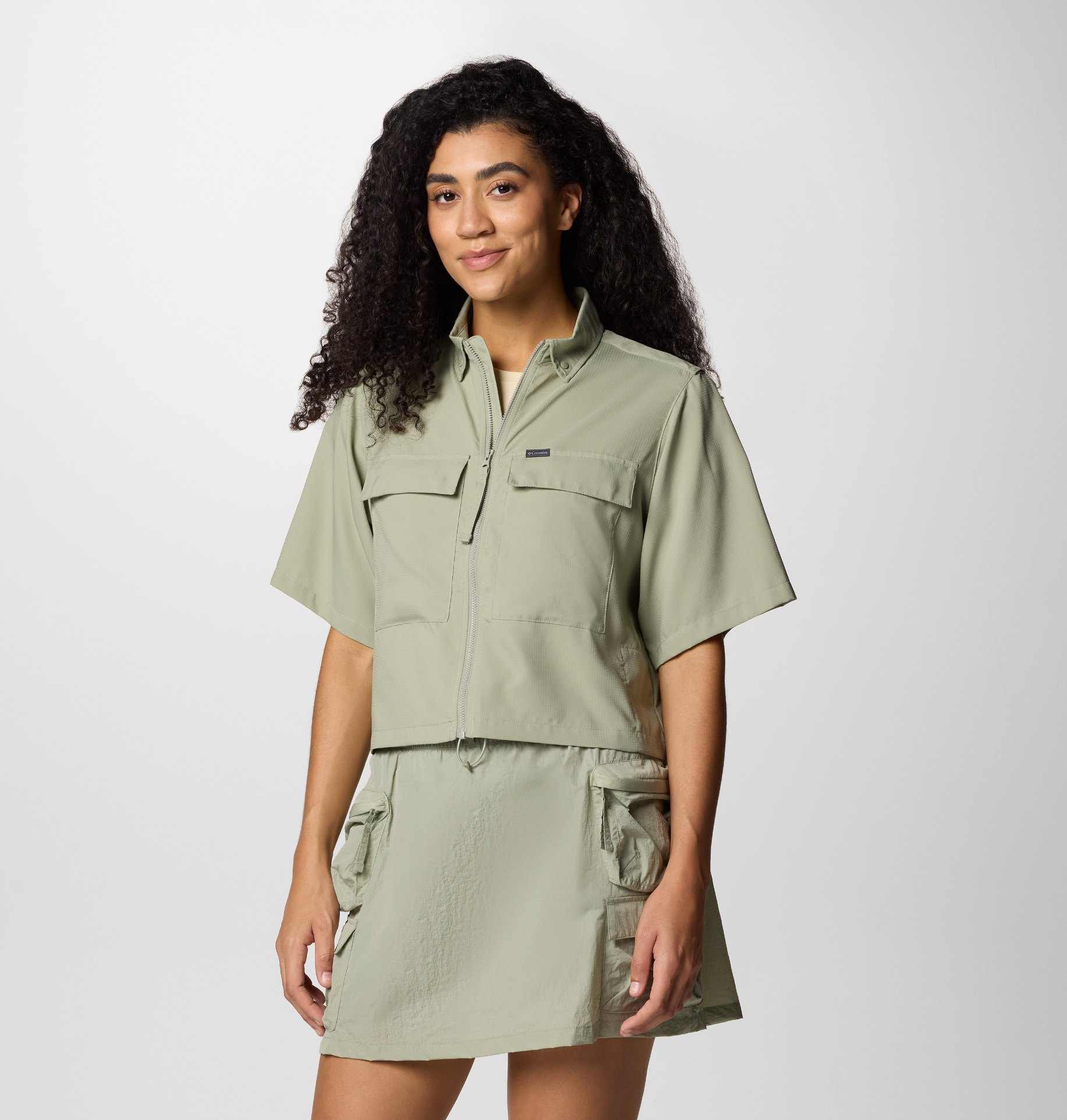 Women Green Elevated View Utility Short Sleeve Omni Freeze Shirt