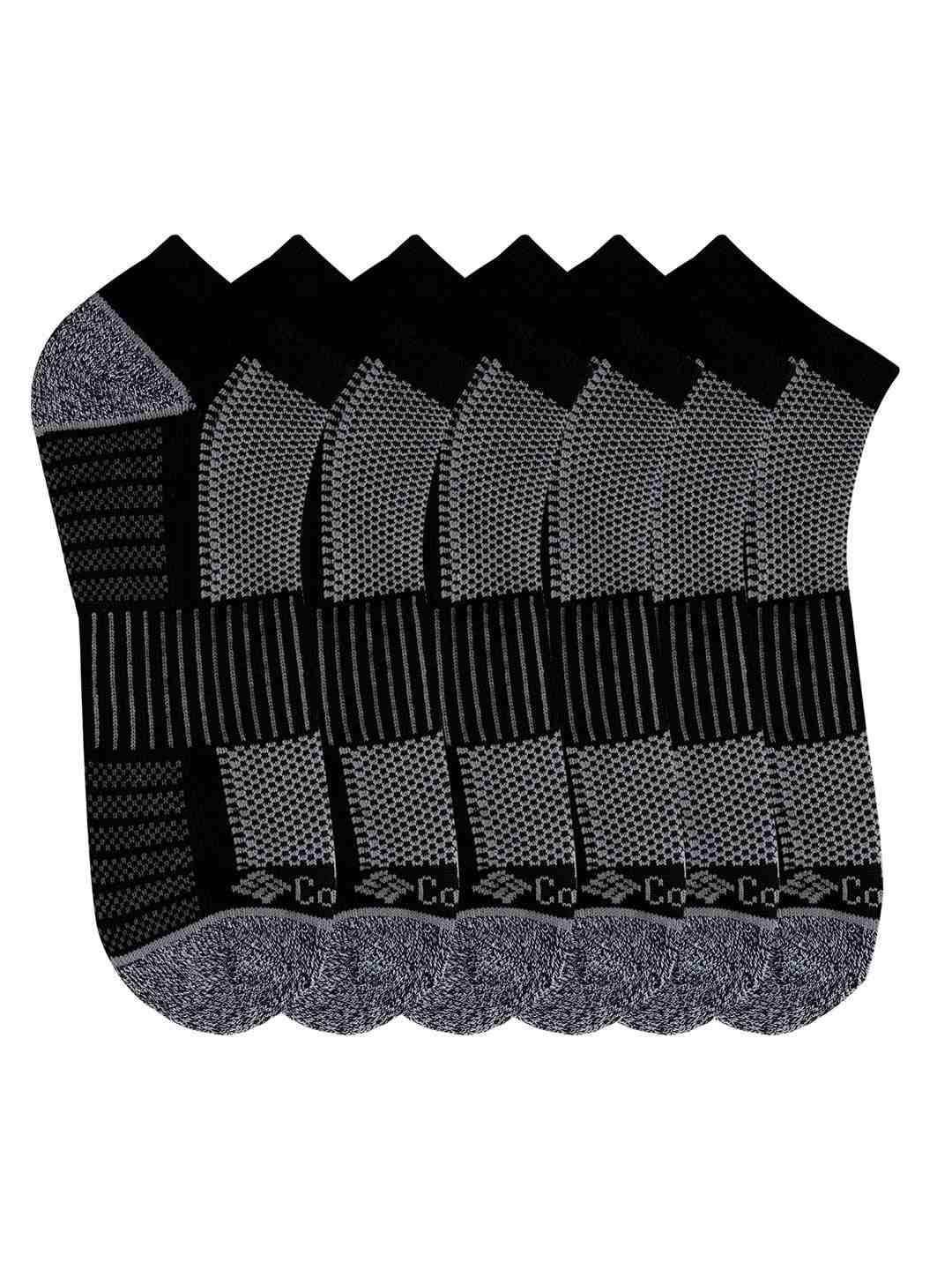 Columbia Mens Black PIQ Footbed Pair of 6 Socks