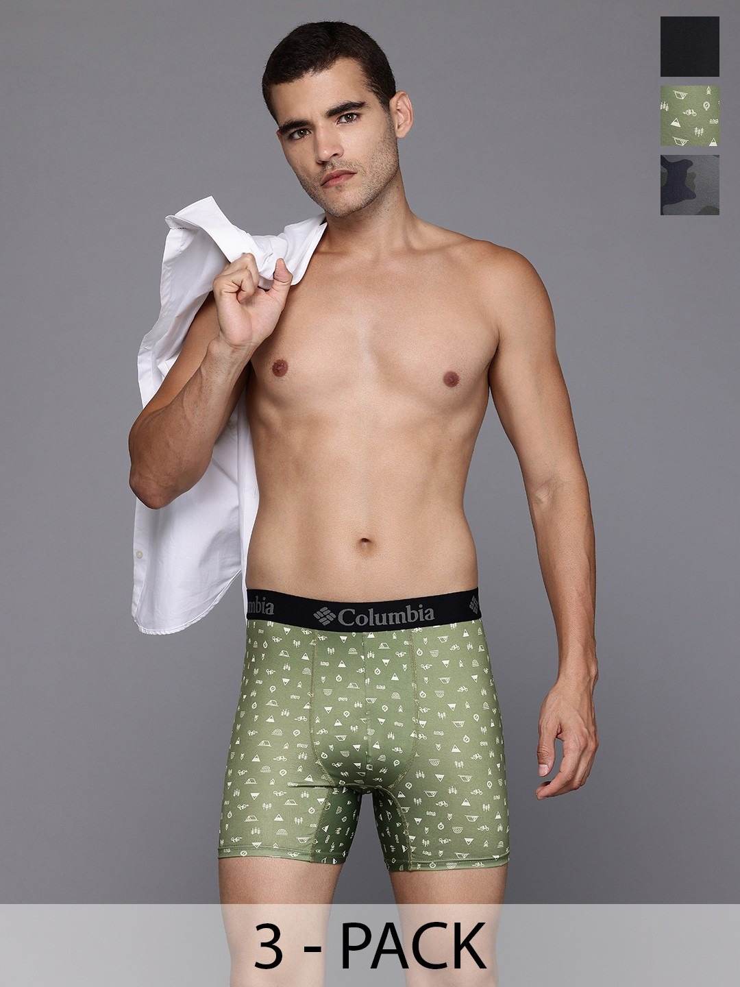 Columbia Men Printed Polyester Stretch Boxer Brief - (Pack of 3)