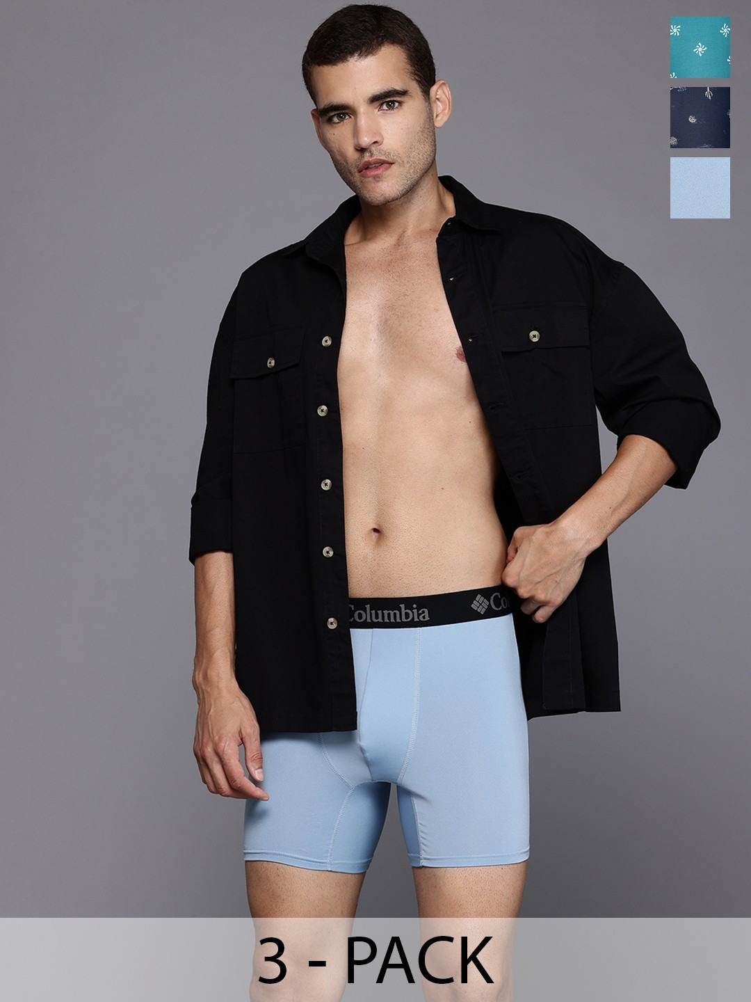 Columbia Men Printed Polyester Stretch Boxer Brief - (Pack of 3)