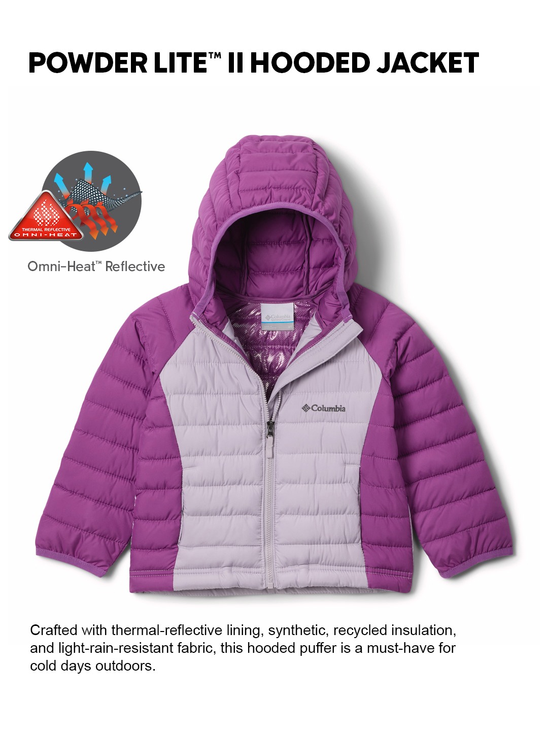Kids Girls Purple OmniHeat Reflective Powder Lite II Down Jacket