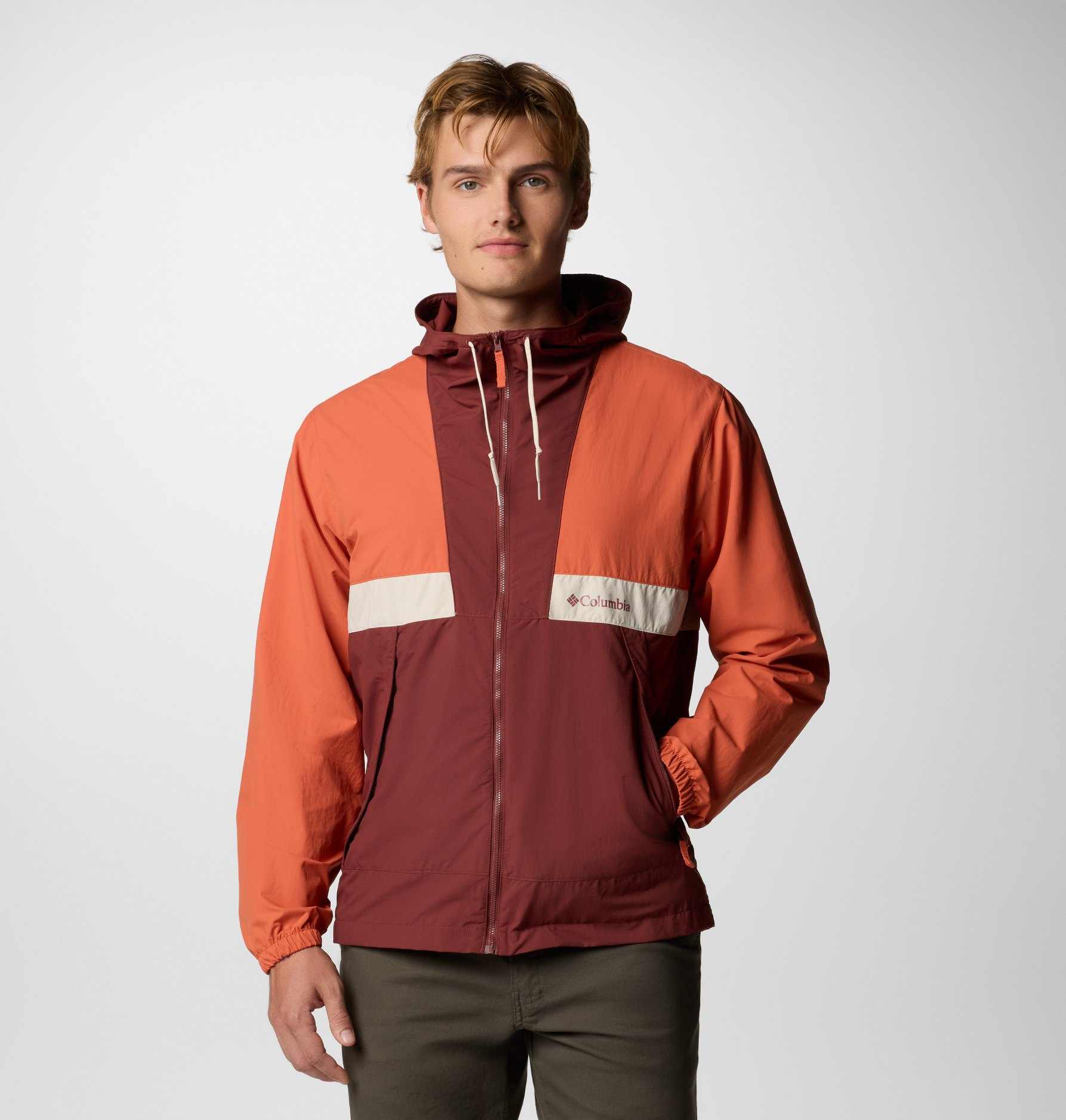 Men Maroon Spire Valley Hooded Windbreaker Omni Shade Jacket
