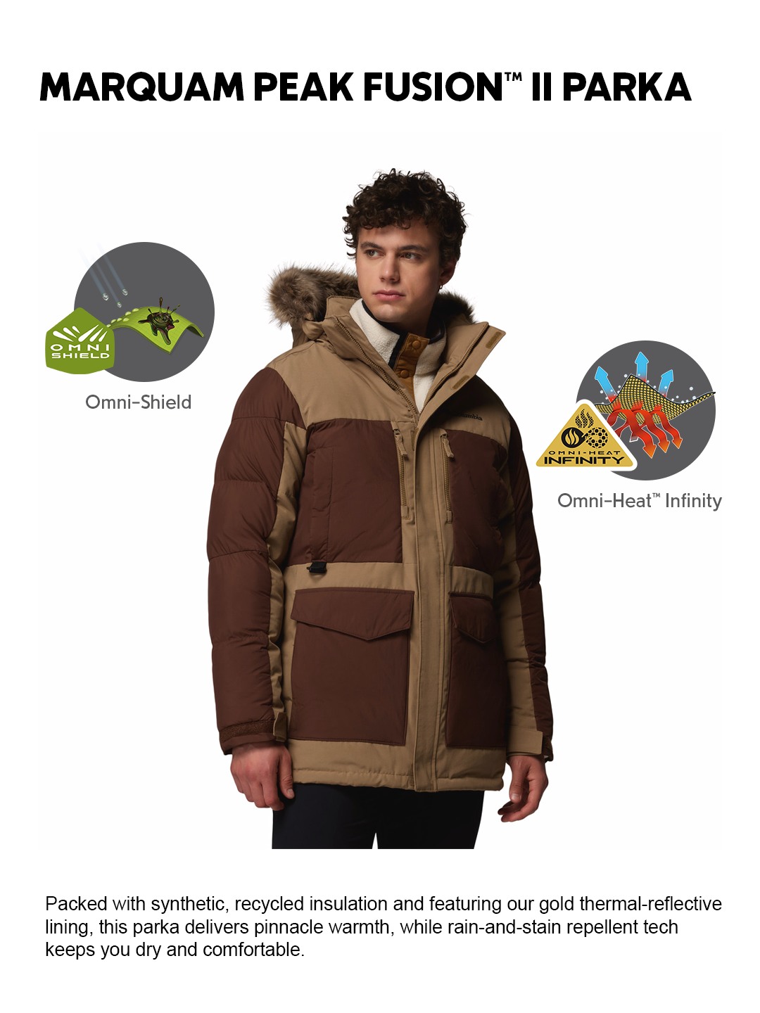 Men Brown OmniHeat Infinity Marquam Peak Fusion II Parka Jacket