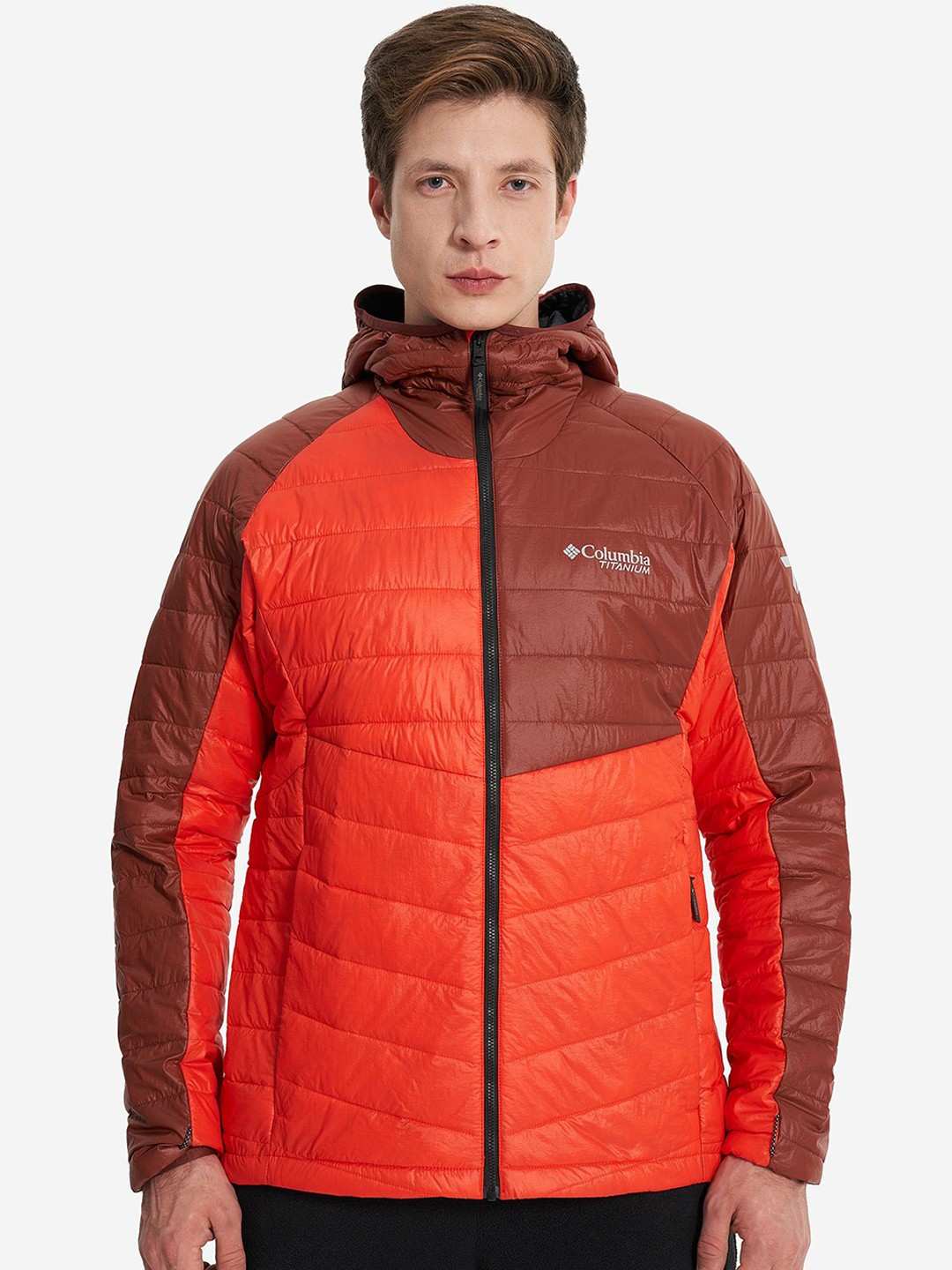 Men Orange Platinum Peak II Hooded Omni Heat Jacket