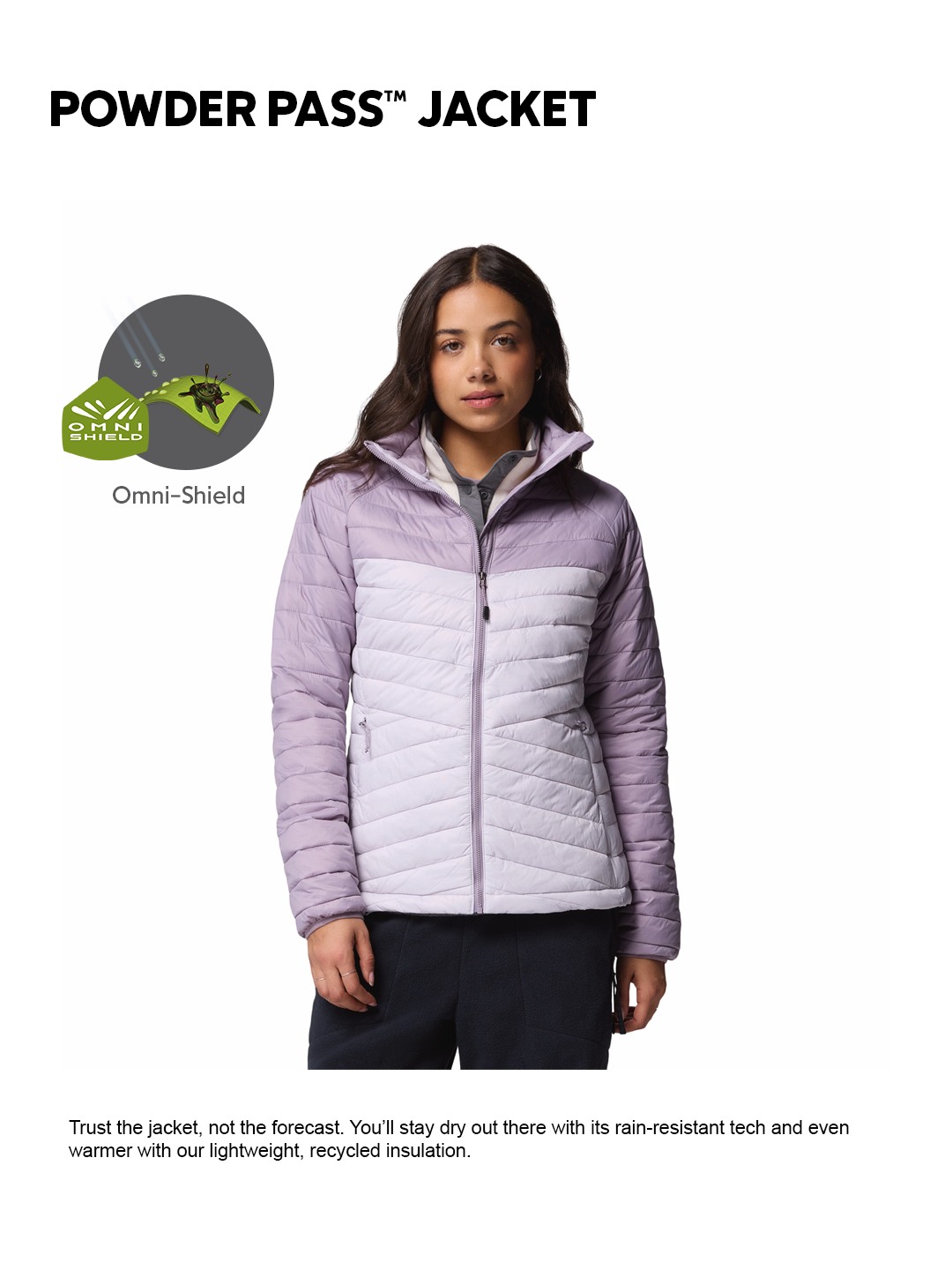 Women Purple OmniShield Powder Pass Down Jacket