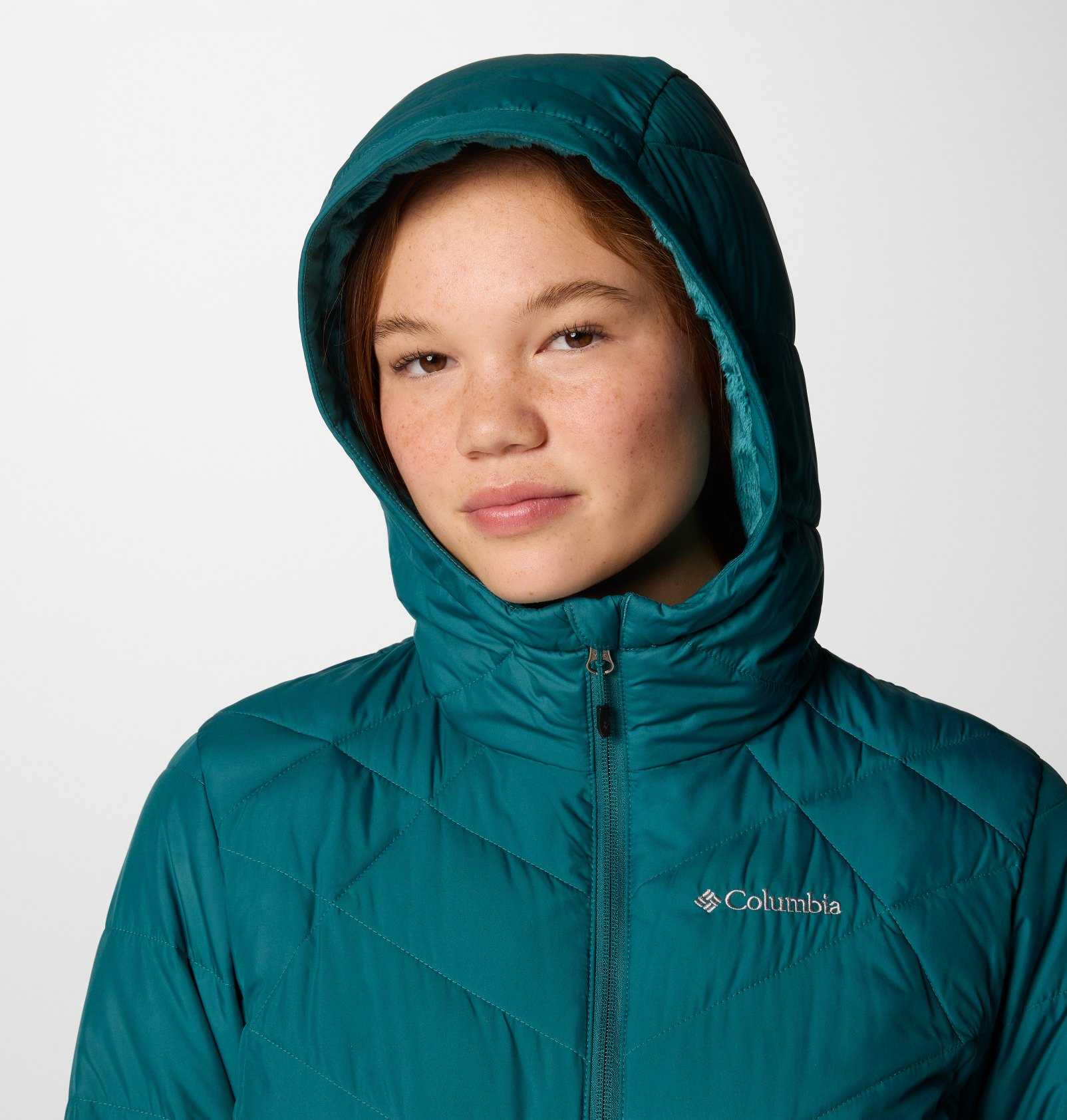 Women Teal Heavenly Hooded Omni Heat Jacket