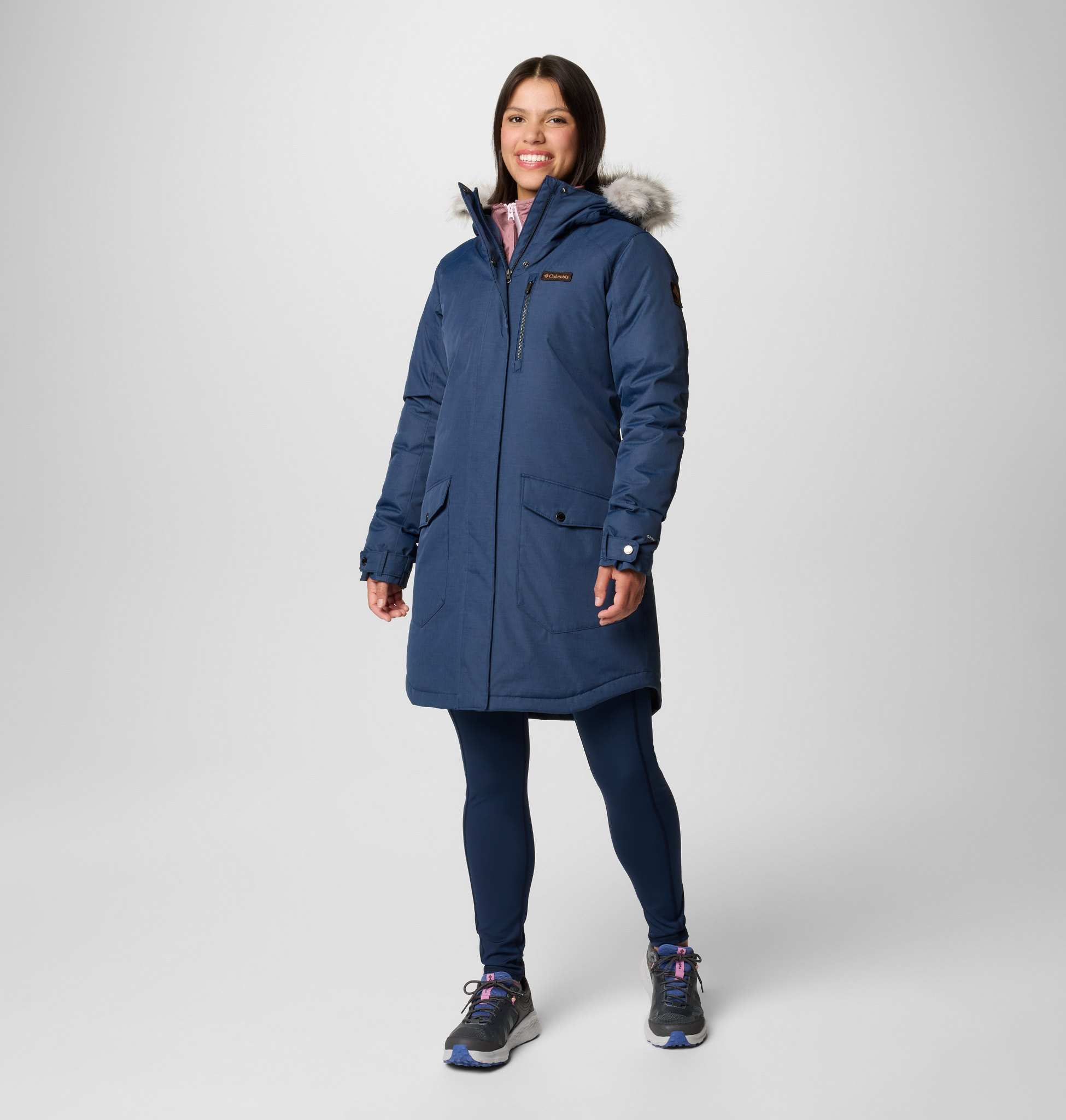 Women Navy Blue Suttle Mountain Long Insulated Omni Heat Jacket