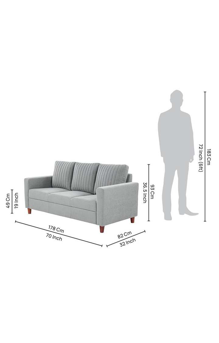 neudot Roman Sofa for Living Room |3 Persons Sofa|Premium Fabric with Cushioned Armrest | Solid Wood Frame|3 Seater in Grey Color
