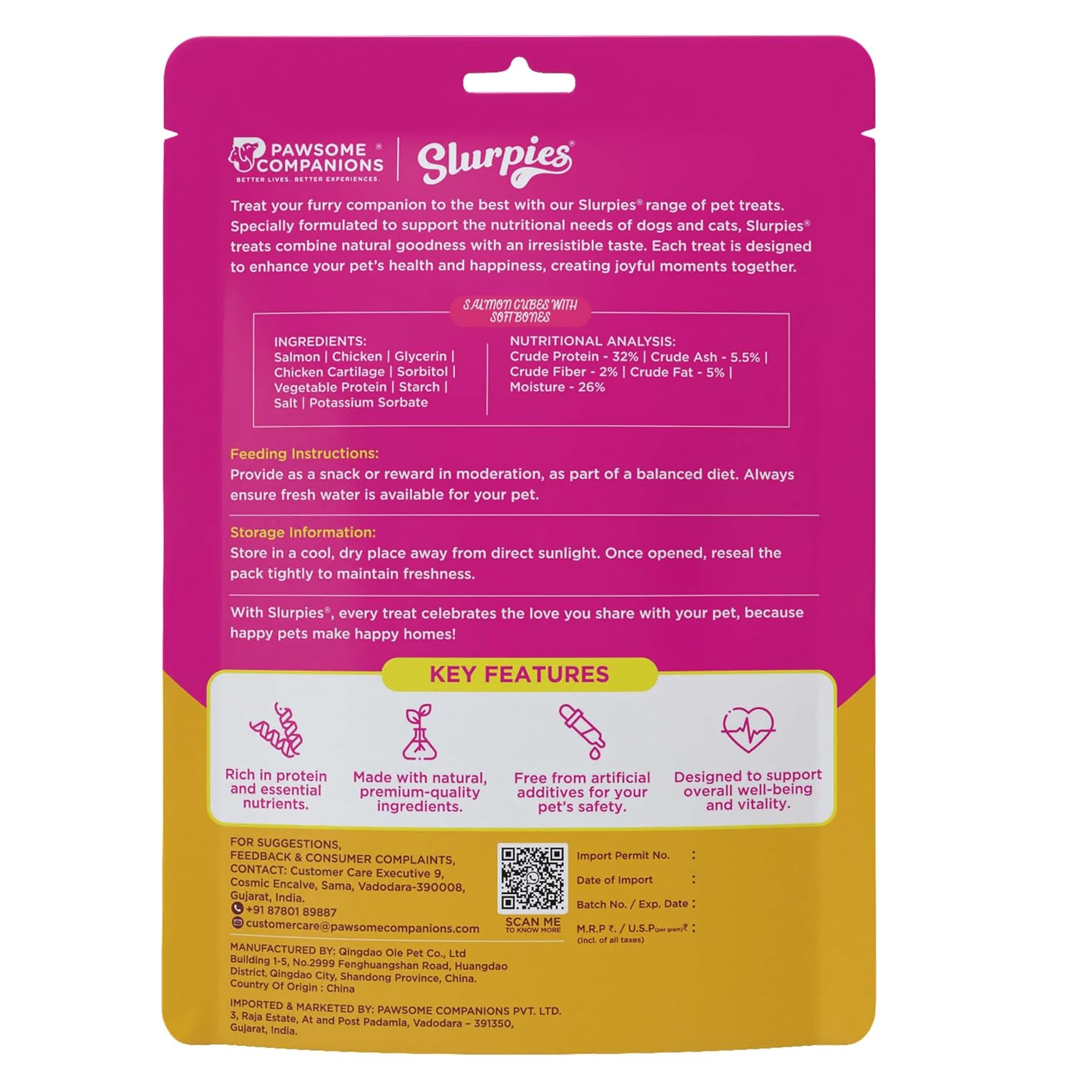 Slurpies Salmon Cubes with Soft Bones Treats for Cats, 50g