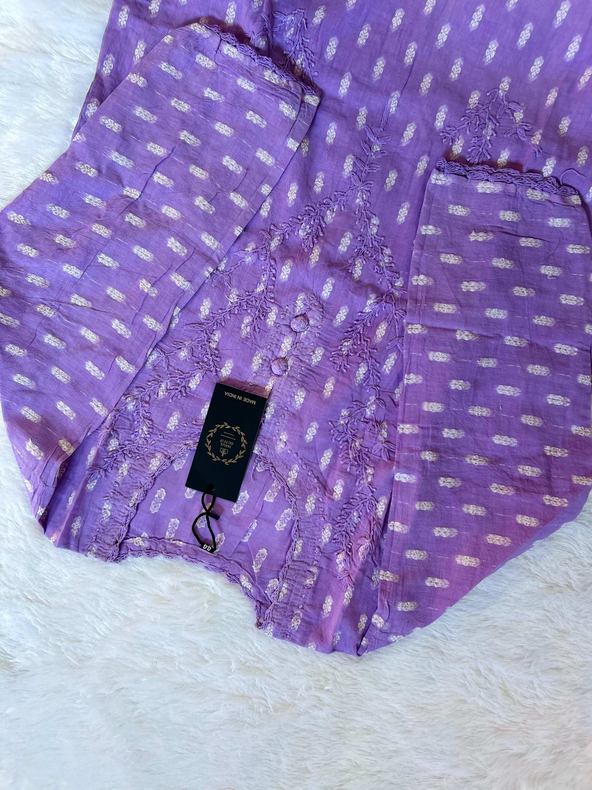 Purple Lucknowi chickenkari cotton  kurta