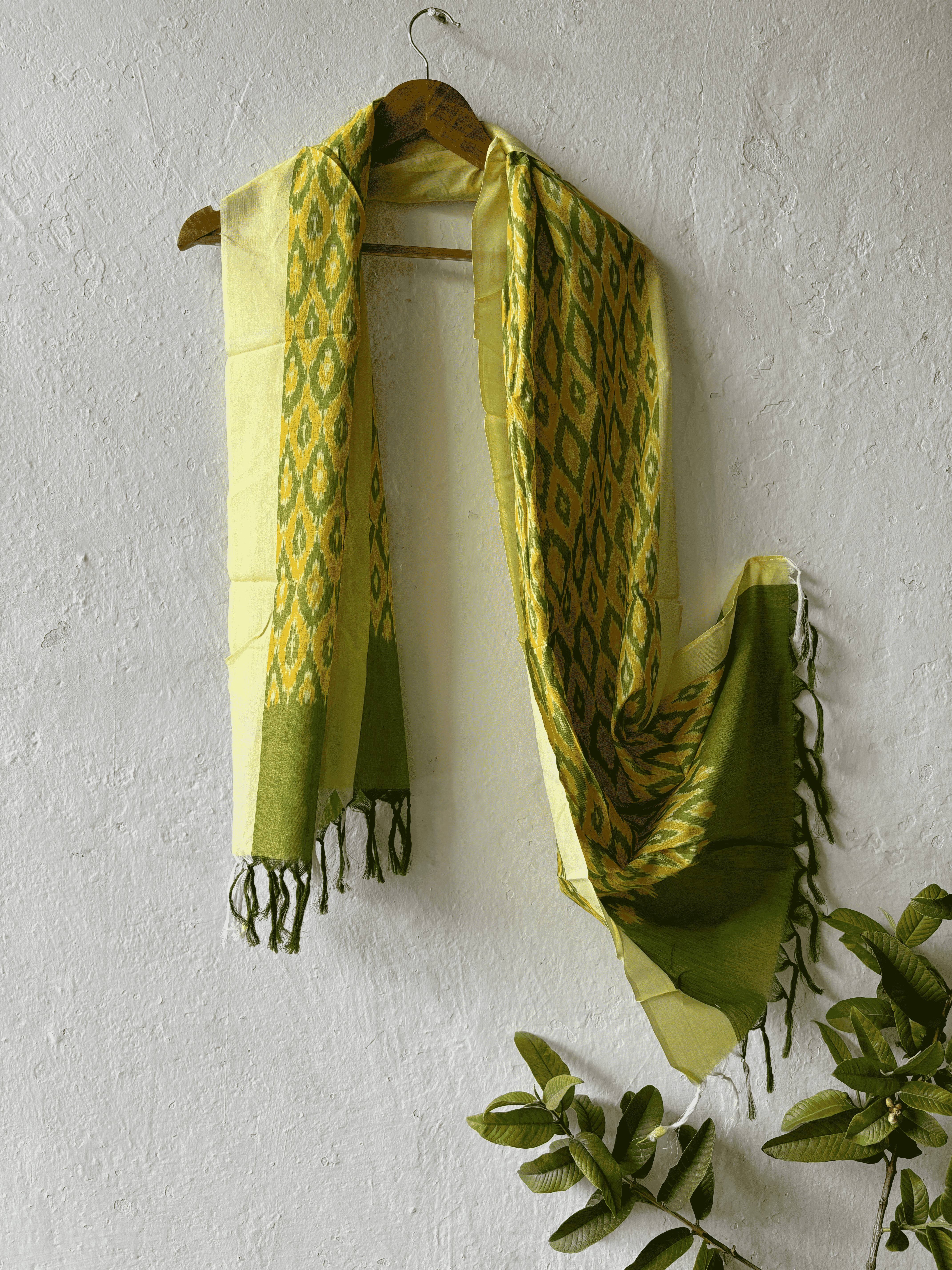 Cotton Warp Ikat Leafy Green Stole